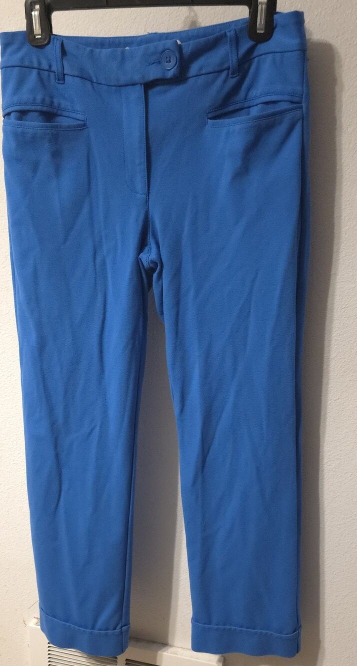 Betabrand elastic waist stretchy preppy blue pants nautical size Medium
